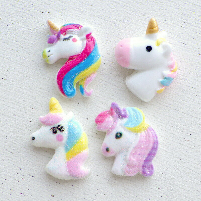 ［1個または20個］デコパーツ ゆめかわ ユニコーン貼付けパーツ（4種類） デコレーションパーツ