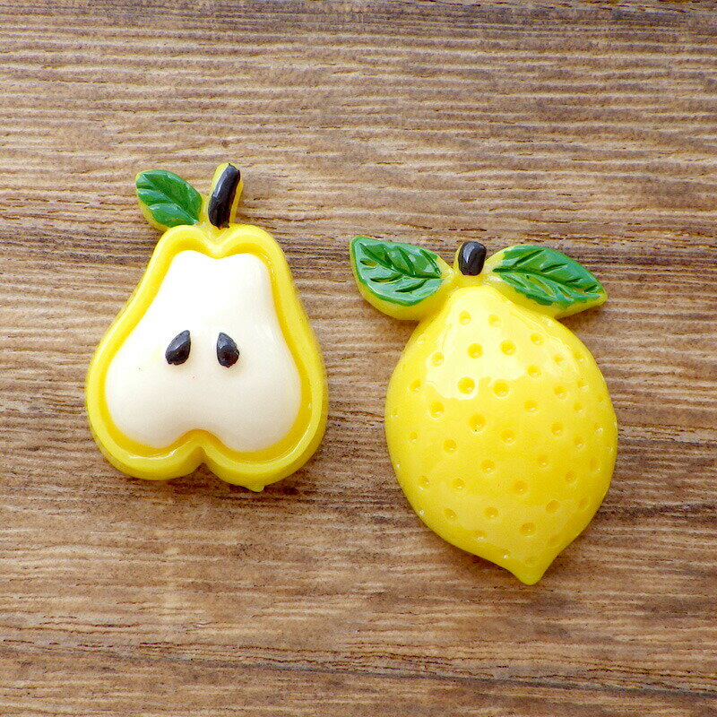 アクリル貼付けパーツ 洋ナシ レモン（2個）デコパーツ 2種類 デコレーションパーツ
