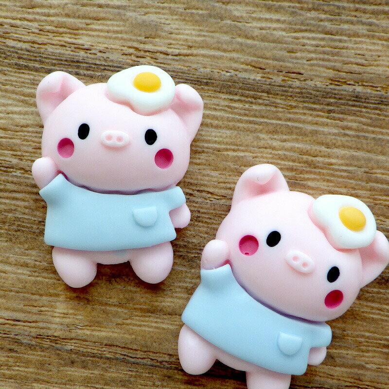 デコパーツ 目玉焼きとぶたさん（1個または20個）デコパーツ ピンク デコレーションパーツ