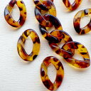 アクリルビーズ 【4個】べっこう風 チェーン風サークル 約30×21mm ブラウン