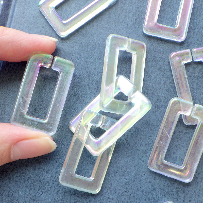 [1個]アクリルビーズ チェーンパーツ レクタングル 約30×18mm(オーロラ)*