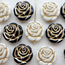 アクリルパール バラの花 カービングローズ 約14mm 4粒セット ブラック ホワイト*