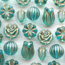 アクリルビーズ ブルーグリーンのビーズ フラワー お花 1個 全5種類