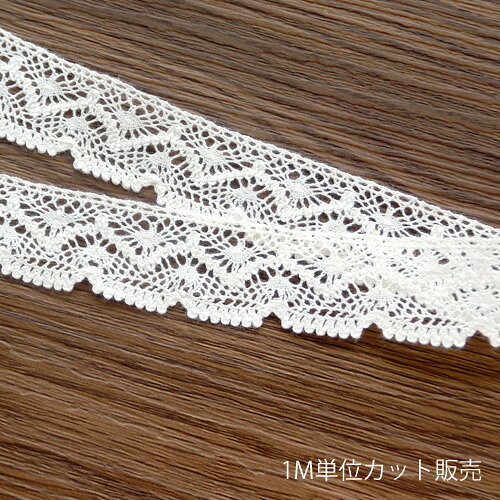 レース 1m計り売りトーションレース ピコット Vフリル 幅約23mm 生成*