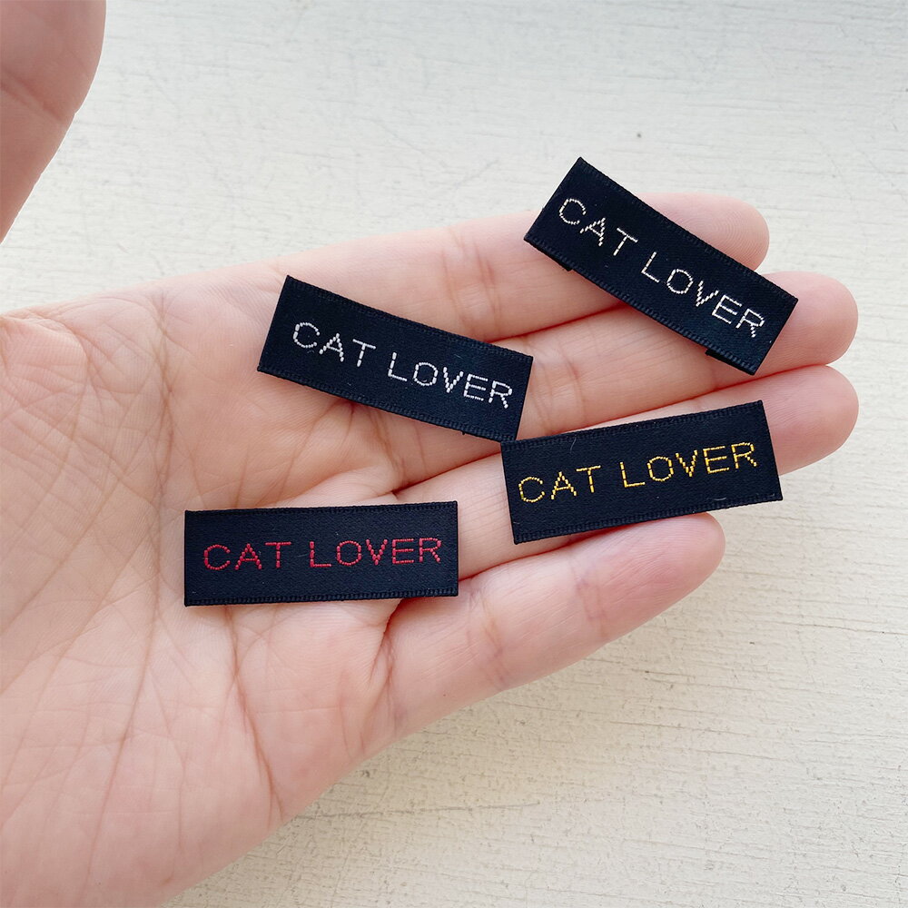 国産 ハンドメイド 刺しゅうタグ ブラック CAT LOVER（全4色）