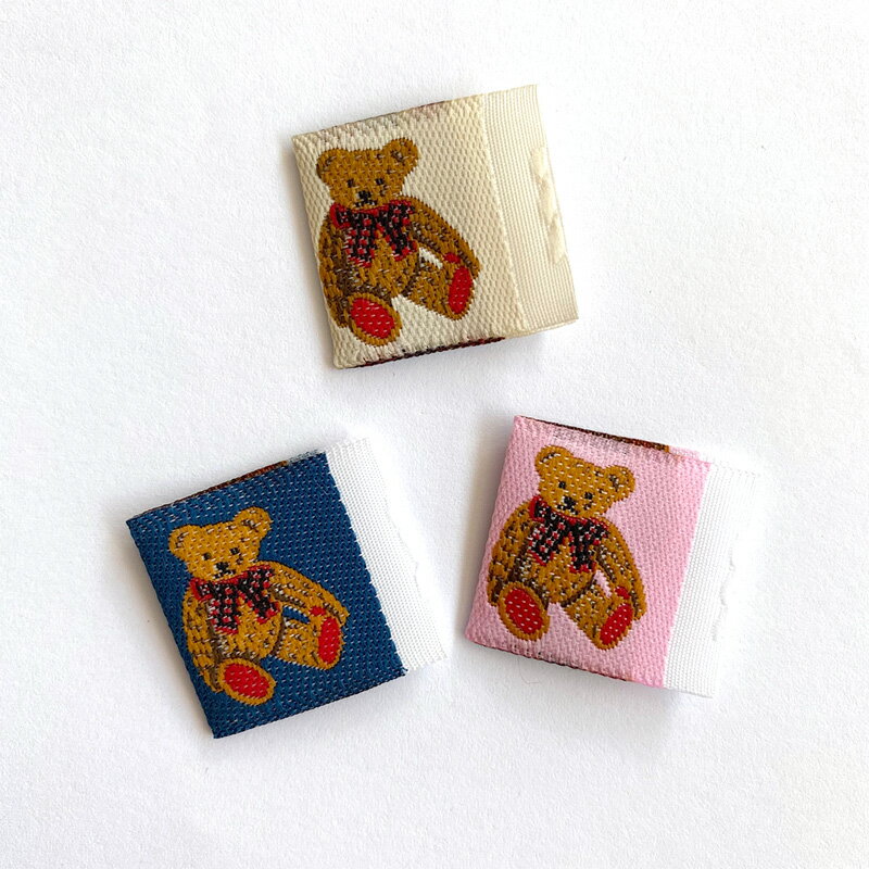 ハンドメイド タグ ビスタグ ピスネーム 刺繍タグ テディベア 熊（全3色）