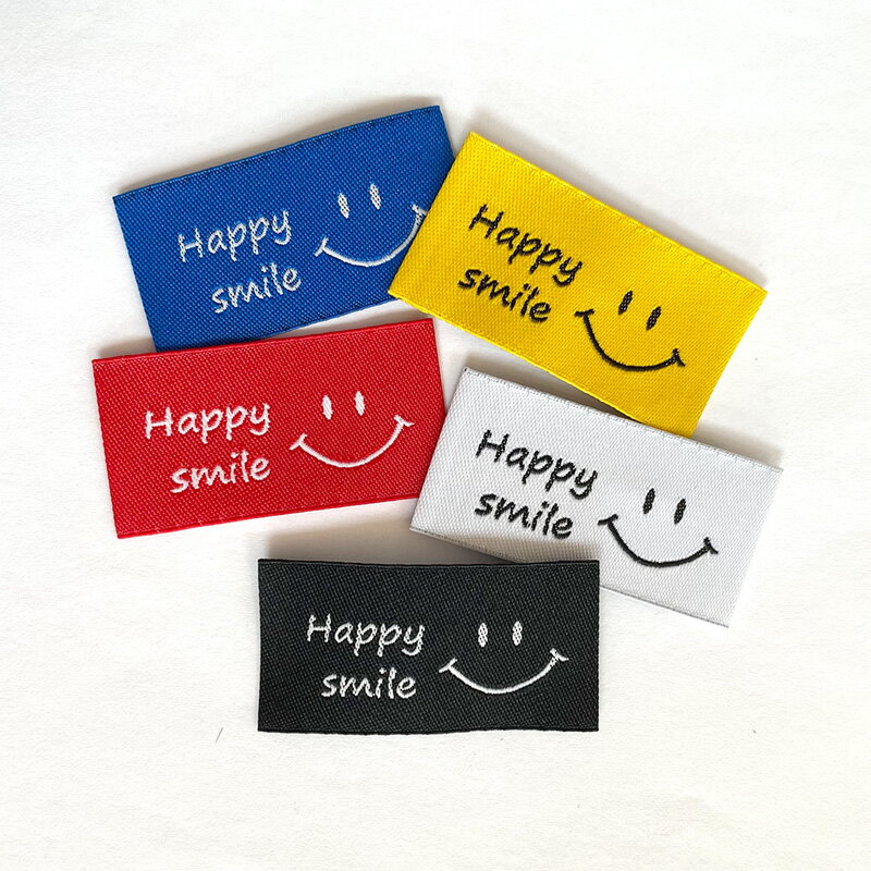 ハンドメイド タグ 刺繍タグ 横長 スマイルマーク 全5色手芸 縫付タグ フレンチタグ かわいい おしゃれのサムネイル