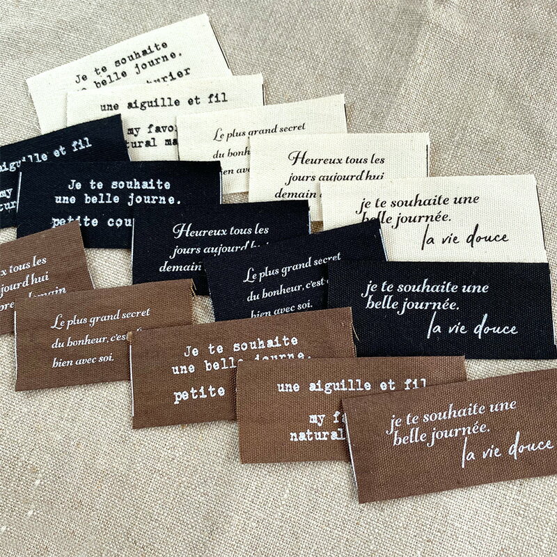 ハンドメイドタグ og19 プリントタグ 綿平タグ テキスト（3色×5種）手芸 縫付タグ フレンチタグ かわいい おしゃれのサムネイル