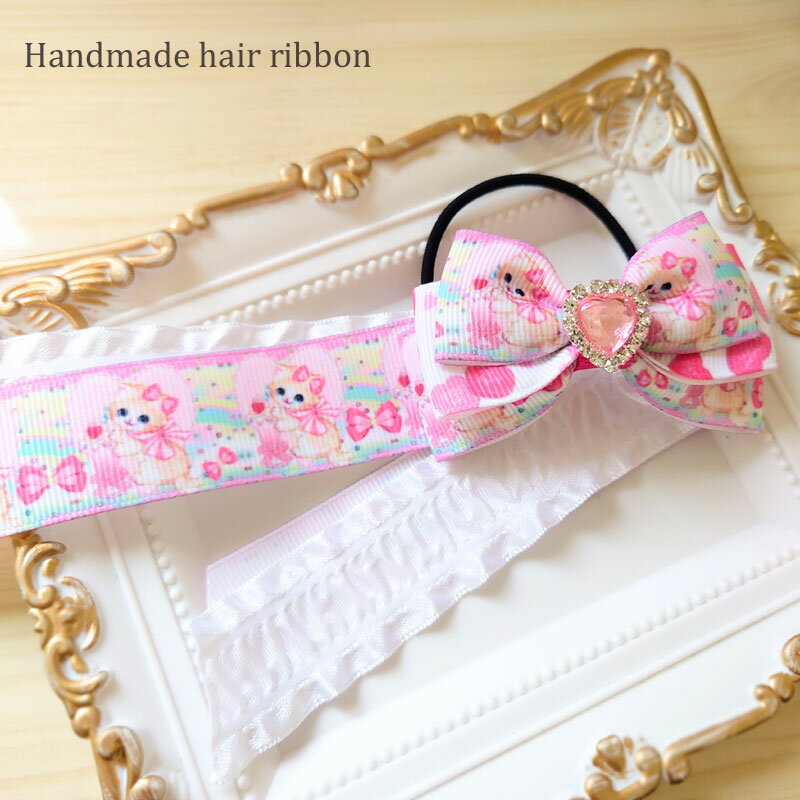 Rakuten - ヘアゴム リボン 【完成品】こねこリボン ポニーオー（ピンク）