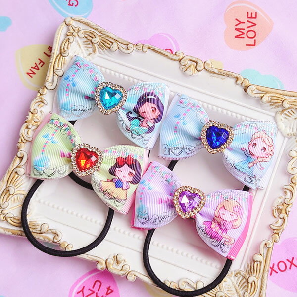 乐天商城 - ヘアゴム リボン 【完成品】ヘアアクセサリー お姫さまりリボンハートビジュー（全4種類）
