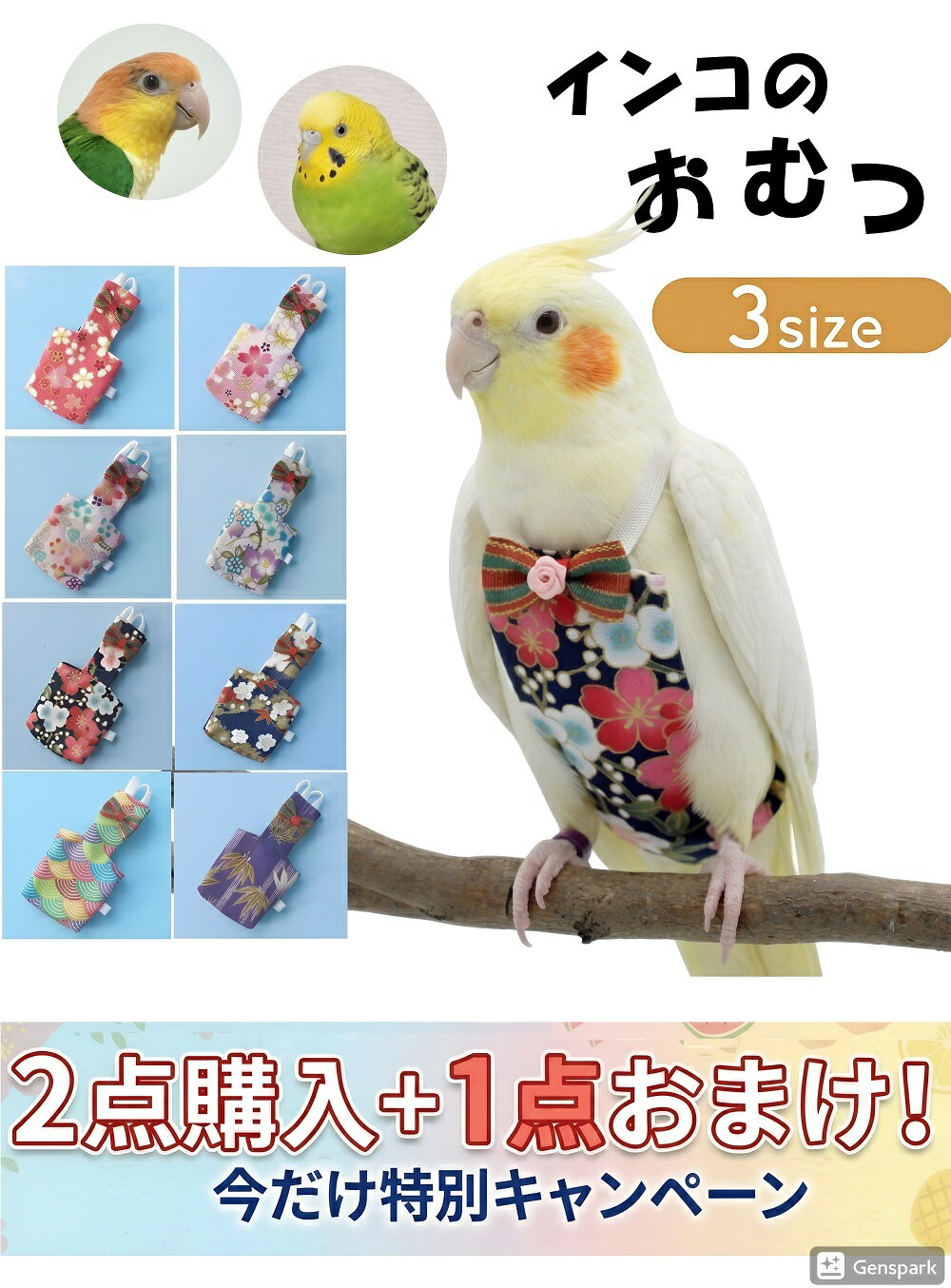 樂天商城 - 鳥用おむつ フライトスーツ 2点購入で1点おまけ インコ オカメインコ ウロコインコ 服 お散歩 汚れ防止 衛生 的 繰り返し使える 洗える 撥水裏地 リボン 和柄 3サイズ かわいい 鳥用品 ペット用品