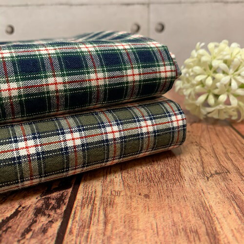 Rakuten - 【50cm単位】【2.5mまでメール便対応可】　コットン チェック タータンチェック 生地 紺 カーキ 緑 播州織　日本製　布 綿100% 先染め　ワッシャー加工