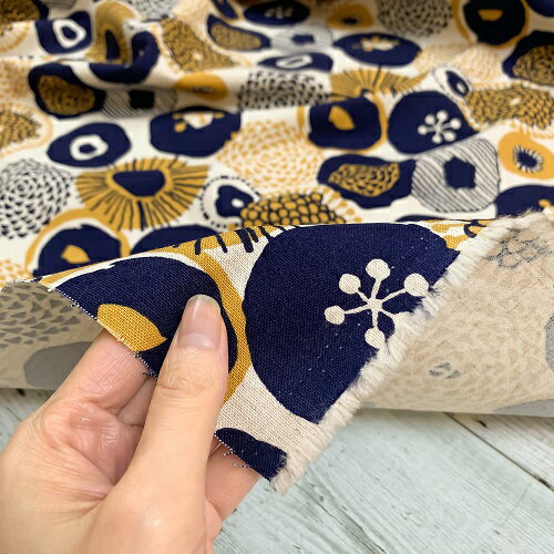 【50cm単位】【2mまでメール便対応】コットン リネン 花柄 黄色 紺 青 北欧 う早こ...