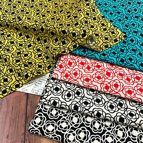 Rakuten - 【50cm単位】【3mまでメール便対応】 コットン ポプリン ブロード カメリア 花柄 北欧風 日本製 布 綿100% プリント 生地 青 黄色 白 赤 黒 う早この布