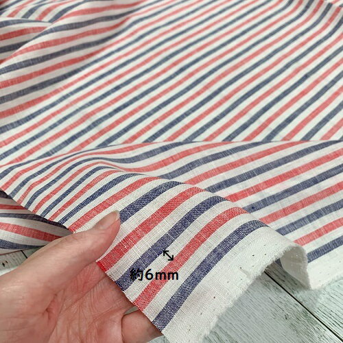 【50cm単位】【2mまでメール便対応】　夏服　リネン 生地 ストライプ 薄手 青 赤 ...