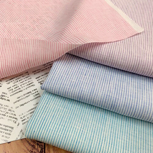 【50cm単位】【2mまでメール便対応】 夏服 リネン 生地 ストライプ 薄手 青 ピンク 紫 ワイド幅 ブルー パープル 広幅 布 生地 麻 100 ハンドメイド 先染め