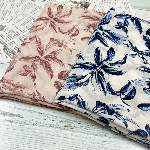 Rakuten - 【50cm単位】【2.5mまでメール便対応】 コットン 植物 ボタニカル ローン ピンクベージュ 白 ホワイト 青 ブルー 日本製 布 綿100% プリント 生地