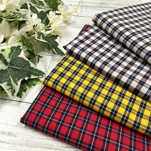 Rakuten - 【50cm単位】【2mまでメール便対応可】 コットン チェック 幅広 ワイド幅 生地 黄色 イエロー 赤 レッド 布 綿100% 先染め ヘリンボーン