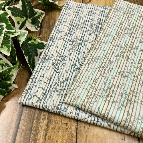 Cotton （Patterned Cloth） - 【50cm単位】【3mまでメール便対応】 コットン ストライプ 縦縞 日本製 布 プリント 植物 ボタニカル 緑 グリーン 紺 ネイビー ハンドメイド