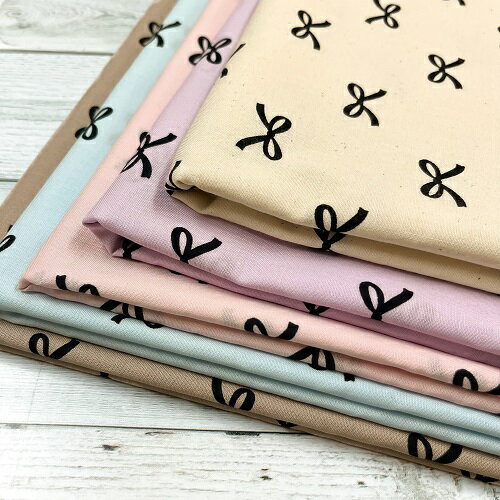 Rakuten - 【50cm単位】【2mまでメール便対応可】 リボン 綿 シーチング 日本製 布 コットン 生地 白 ホワイト 紫 パープル ピンク 青 ブルー 茶色 ブラウン プリント