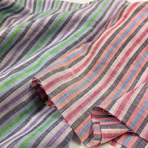 【50cm単位】【2mまでメール便対応】 夏服 リネン 生地 ストライプ 縦縞 青 ブルー 灰色 グレー ベージュ ワイド幅 広幅 布 生地 麻100% 先染め ハンドメイド