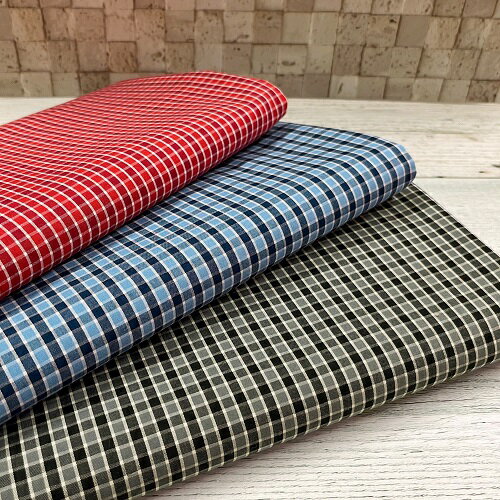 Rakuten - 【50cm単位】【4mまでメール便対応】 コットン チェック ポプリン ブロード 播州織 日本製 布 綿100% 先染 生地 青 ブルー 赤 レッド 黒 ブラック