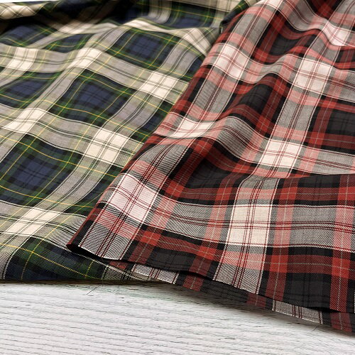 Rakuten - 【50cm単位】 コットン チェック 幅広 ワイド幅 生地 薄手 赤 レッド 緑 グリーン 布 綿100% 先染め【2mまでメール便対応可】