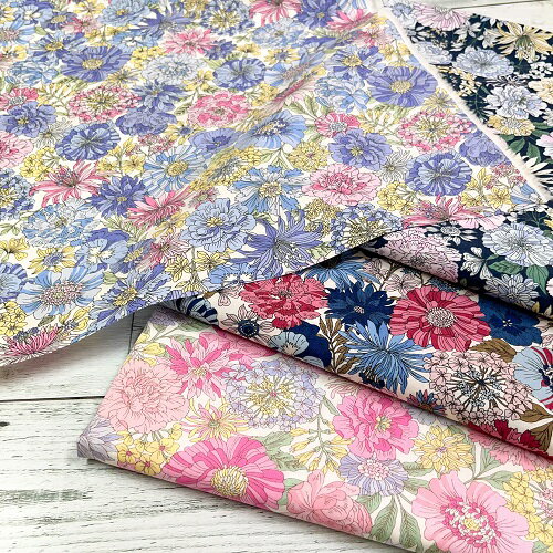 Rakuten - 【50cm単位】コットン 花柄 ボタニカル ピンク 青 ブルー 紺 ネイビー 北欧風 生地 日本製 布 綿100% プリントブロード【2.5mまでメール便対応】