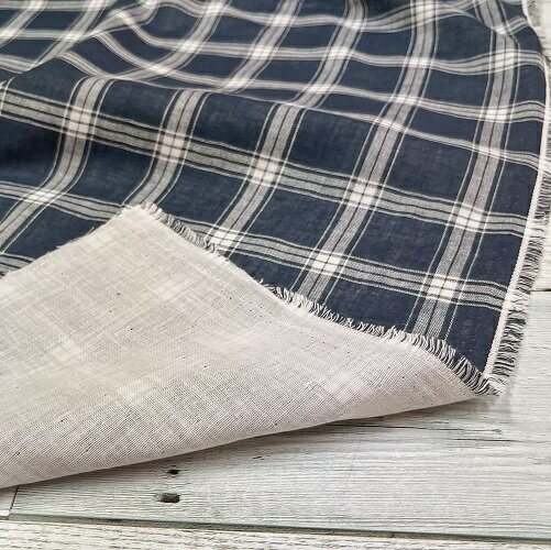 Rakuten - 【50cm単位】【宅配便のみ】コットン ダブルガーゼ チェック ワイド幅 広幅 ネイビー 紺 播州織 生地 日本製 布 綿100% 先染め 2重ガーゼ