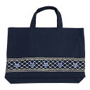 お受験専門店品質【レッスン】【手刺繍スモッキング】【リボン柄ブルーB】紺色布製:レッスンバッグ ウォッシャブル