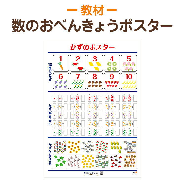 特徴 〜〜お母様方へ〜〜 スマホアプリを見る時間が長くなり、急性内斜視になるお子様が増加傾向だそうです。 目に負担がかかりにくい大きなサイズのポスターで学習してほしいという願いからB2サイズになっております。 「ユポ&#174;」の特徴 水に強い とても耐水性に優れていて、お風呂での使用も問題なし 破れにくい 主原料がポリプロピレンで 引っ張り、折り曲げに強く 紙のレベルをはるかに上回ります。 表面が滑らか 均一のなめらかさを保つ表面素材。 油・薬品に強い 酸、アルカリなどの 薬品類に濡れても品質の劣化が ほとんどありません。 環境に優しい ユポの主原料は 炭素と水素からできています。 資源として再利用することも可能です。 。 サイズ B2(B4用紙4枚分の大きさ)B2 この商品は宅配便にて筒状発送を行います。 ポスト投函(八つ折り発送・送料無料)をご希望の方は こちら 返品・交換について大量注文OK！特別割引も！サイズ交換について関東地区限定　当日受取可能！&nbsp; 人気商品です！ 幼稚園受験・小学校受験対策 知育教育に 幼稚園受験・小学校受験対策 知育教育に 子供部屋のインテリアにも最適な知育ポスター お部屋に貼って数を覚えましょう ●【1段目】お受験や幼児期に覚える1から10までの数 ●【2段目】10までの数の合成 ●【3段目】視覚で数を捉える 3段階に分けて数のお勉強ができるポスターです ●【1段目】● 1から10までの数をかわいい絵で覚えます 10までの数は1，2，3と数えないで、目で見て覚えましょう 幼児期に数えさせない癖をつけてかたまりで右脳で数をとらえる癖をつけましょう ●【2段目】● まず1から5までの数を目で覚えて、合成の数をお母様やお父様と一緒に復唱しながら覚えましょう 特に小学校受験では10までの数を正確に早く合成できることが重要です ●【3段目】 ランダムに並んだ絵の数を捉える練習をしましょう 頭の中に5進法で【5】の数を丸で囲むイメージをして、合成していきましょう 【例】 n 右脳のトレーニングにもなります 机上で理解させるよりも、お父様やお母様と一緒に楽しく声を出しながらお勉強することが大切です お子様の目に入りやすいところに貼って、数に対する興味を持たせてください！ お風呂でもご利用になれます。 サイズはB2(B4用紙4枚分の大きさ)のポスターとなります この商品は宅配便にて筒状発送を行います。 ポスト投函(八つ折り発送・送料無料)をご希望の方は こちら