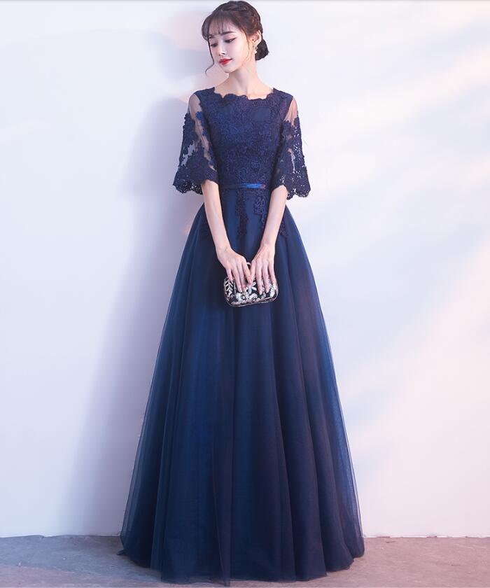 パーティードレス ロングドレス 演奏会 結婚式 ワンピース ウェディングドレス イブニング エレガント 花嫁 ロング丈 二次会ドレス 発表会 お呼ばれ 披露宴 マキシ丈 ネイビー 紺色 S/M/L/XL/2XL/3XL ファスナー