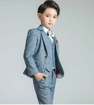 子供スーツ 上品 スリーピース ブレザー ピアノ 長袖 一つボタン 男の子 子供服 キッズ ジュニア フォーマル カジュアル イベント 入学式 入園式 卒業式 七五三 結婚式 発表会 演奏会 100cm~180cm ジャケット＋ベスト＋パンツ+蝶ネクタイ 4点セット 格好いい！品質良い！