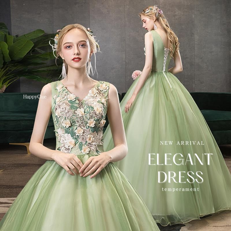 カラードレス プリンセスドレス 花嫁 ウェディングドレス 二次会 パーティードレス ロングドレス 成人..