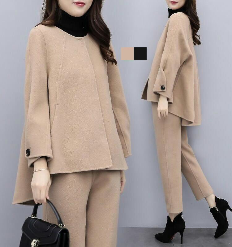 セットアップ レディース 秋冬 パンツスーツ ラシャコート 上下セット 長袖 無地 ゆったり カジュアル エレガント ママ 母親 オフィス 通勤 お呼ばれ 結婚...