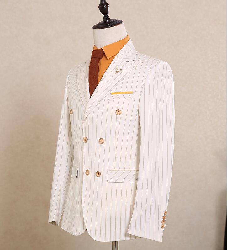 ストライプメンズスーツ 結婚式 スリーピース タキシード 細身 紳士服 入社 オフィス ビジネス セレモニー フォーマル カジュアル 通勤就活面接 お呼ばれ 二次会 パーティー おしゃれ サイズ有S〜5XL ジャケット＋ベスト＋パンツ 3点セット 長袖 格好いい！品質良い！