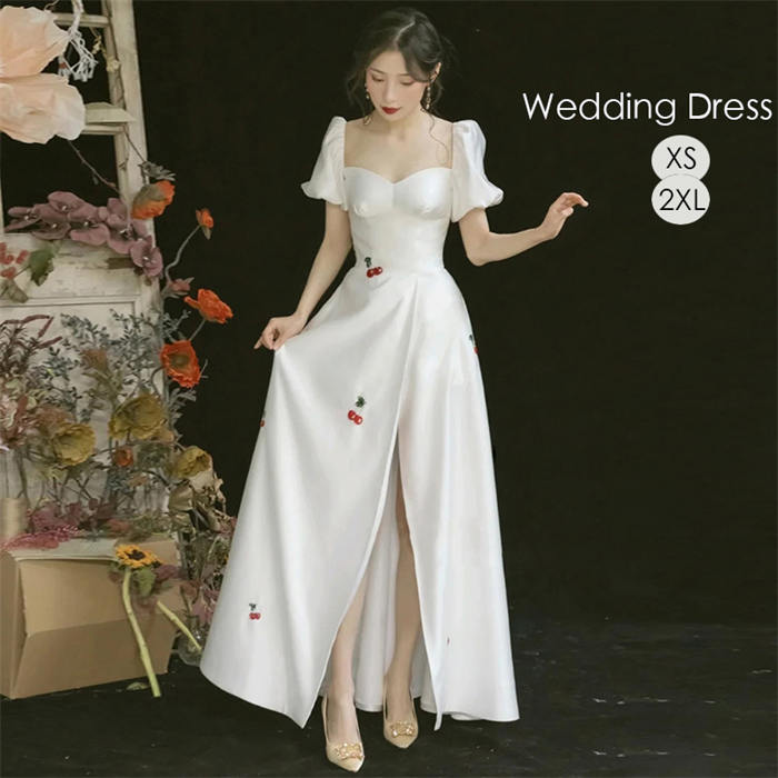 パーティードレス ロング 可愛い ウェディングドレス 白 プリンセス 挙式 結婚式 ワンピース スリット レディース ロングドレス コンサート 30代40代 おしゃれ 披露宴 二次会 発表会 演奏会 イブイングドレス フォーマル エレガント 顔合わせ 半袖 オフショルダー 前撮り撮影