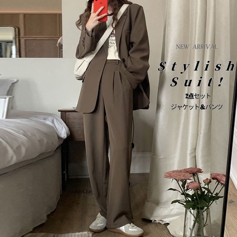 팬츠 슈트 셋업 봄 세련된 레이디스 슈트 상하 세트 캐주얼 슈트 씻을 수 있는 30대 40대 슈트 세트 재킷 2점 세트 봄 여름 가을 포멀 OL 통근 면접 오피스 사무복 외출 패션 2차회 큰 사이즈 무지
