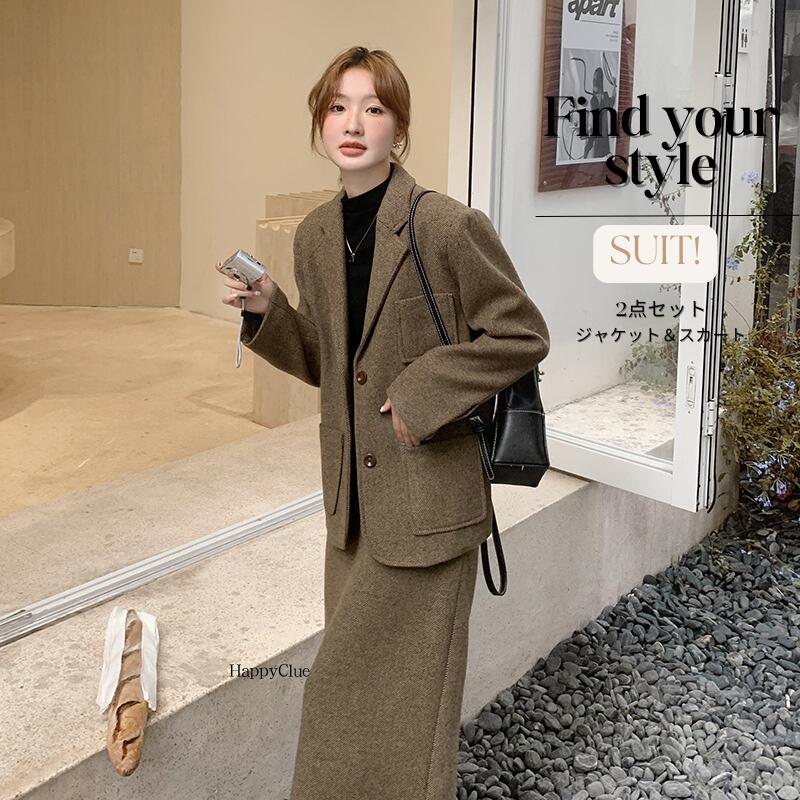 Nylon, Rayon, Polyester - セットアップ おしゃれ 秋 冬 レディース スカートスーツ 韓国風 30代40代 スーツセット 入学式 卒業式 フォーマル エレガント 2点セット 上下セット 通勤 オフィス 事務服 カジュアル 冬服 冬物 50代 ママ 母 お呼ばれ 結婚式 二次会 謝恩会 かわいい お出かけファッション