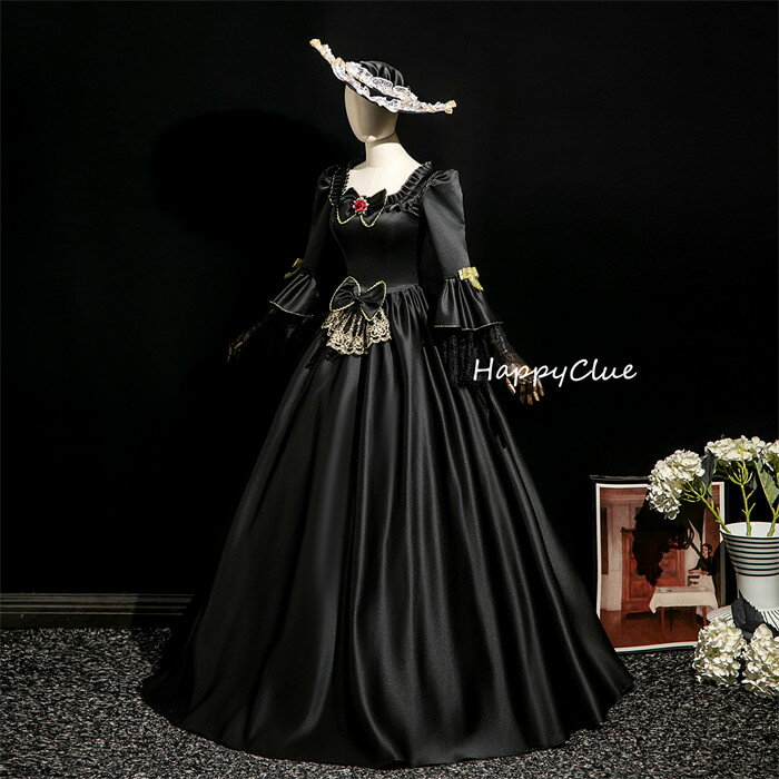 女王様ドレス 貴婦人 貴族ドレス 宮廷中世風 プリンセスライン パーティー ハロウィン ロングドレス オペラ声楽 ステージ衣装 舞台衣装 黒 中世ヨーロッパ 宮廷 王族服 中世貴族風 お姫様ドレス イベント 学園祭 文化祭 演劇 演奏会 発表会 ボリューム ロココ コスプレ