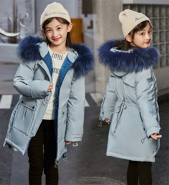 防寒冬服 子供 キッズ アウター フード付き フェイクファー 女の子 ダウンジャケット 5色柄 子ども 子供コート ロングコート 子供服 暖かい コート 中綿コ...