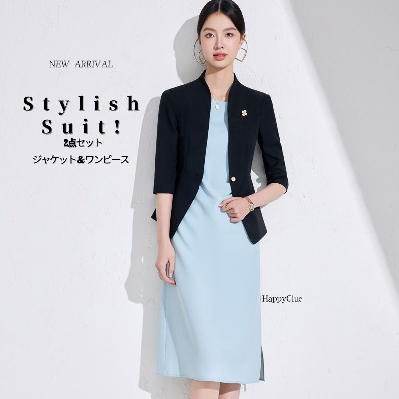 ワンピーススーツ 春夏 セットアップ スーツ 七分袖 スーツセット レディース 30代40代 ノースリーブワ..