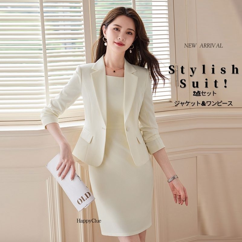 ワンピーススーツ セットアップ スーツ 春 レディース スーツセット 30代40代50代 長袖ジャケット＆ノ..