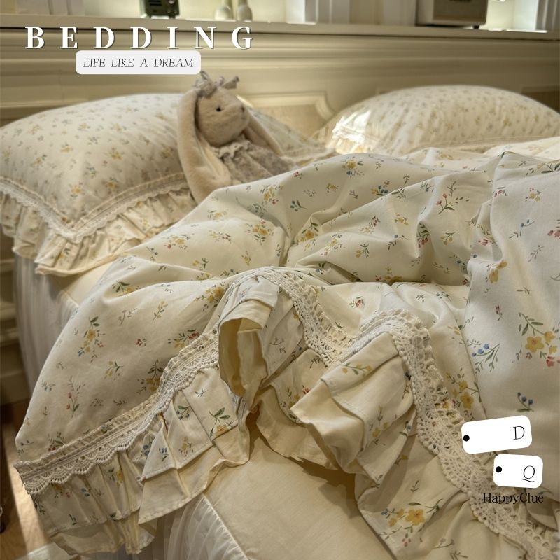 布団カバー 4点セット 掛け布団カバー 姫系 フリル 花柄 綿100％ 布団カバーセット ダブル クイーン オ..