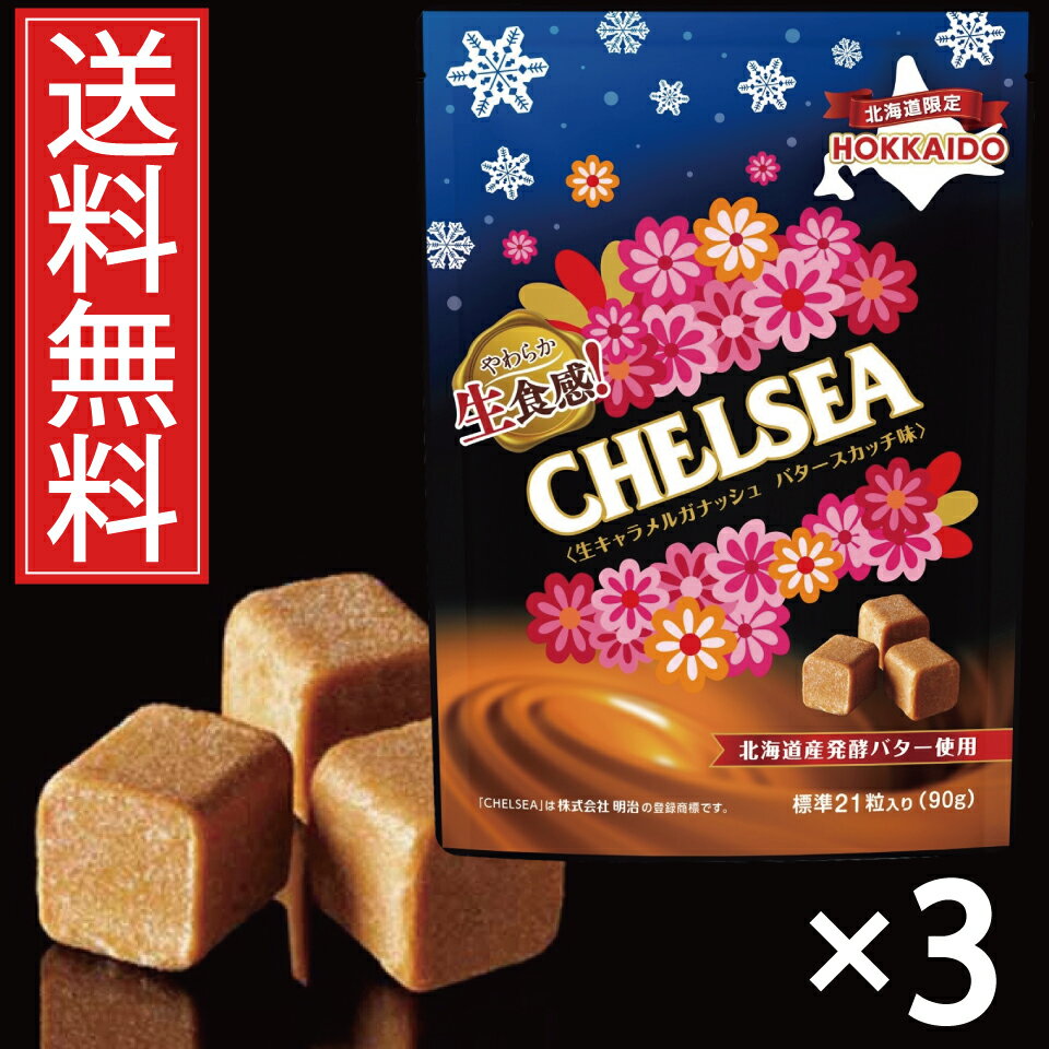 北海道限定 生食感チェルシー 生キャラメルガナッシュ バタースカッチ味 × 3袋セット／送料無料 明治 道南食品 meiji donan CHELSEA chelsea 大人気 北海道土産 発酵バター 使用 バター 北海道みやげ ほっかいどう TVで話題 メディア お菓子 スイーツ 殺到 北海道産 名物