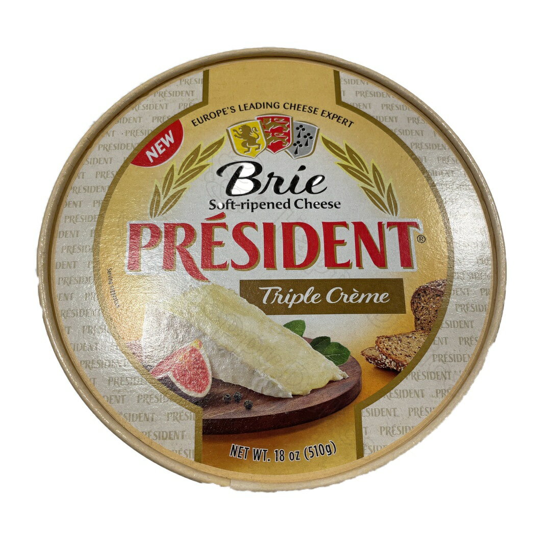 商品名PRESIDENT BRIE WHEELS ブリー トリプルクリーム　510g原材料名牛乳 クリーム 食塩内容量510g配送方法クール宅急便（冷蔵）保存方法要冷蔵（4℃以下）賞味期限（ご購入時期により変動致します）原産国名（製造者）アメリカ商品説明フランスの伝統的な製法でつくるプレジデント・ブリーは 濃厚でクリーミーなチーズ。 マイルドな味わいと雪のように白い表皮（白カビ）が特徴です。 焼いて温かいスナックになど様々な用途でお楽しみいただけます。 要冷蔵(4℃以下）冷蔵保存してください。