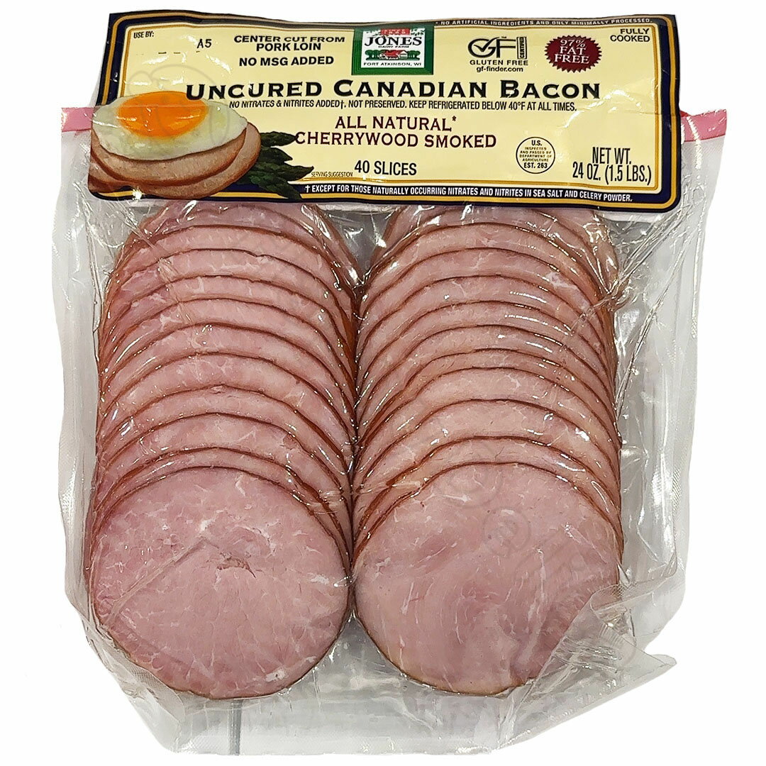 ベーコン Jones Uncured Canadian Bacon ジョーンズ スモークロインハムスライス 680g (40枚) アメリカンポーク使用 食品　冷蔵便　【Costco コストコ】