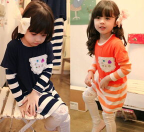 子供服 女の子 チュニック 子供 2点セット ボーダー チュニック Tシャツ 子供服 カジュアル 長袖ワンピ