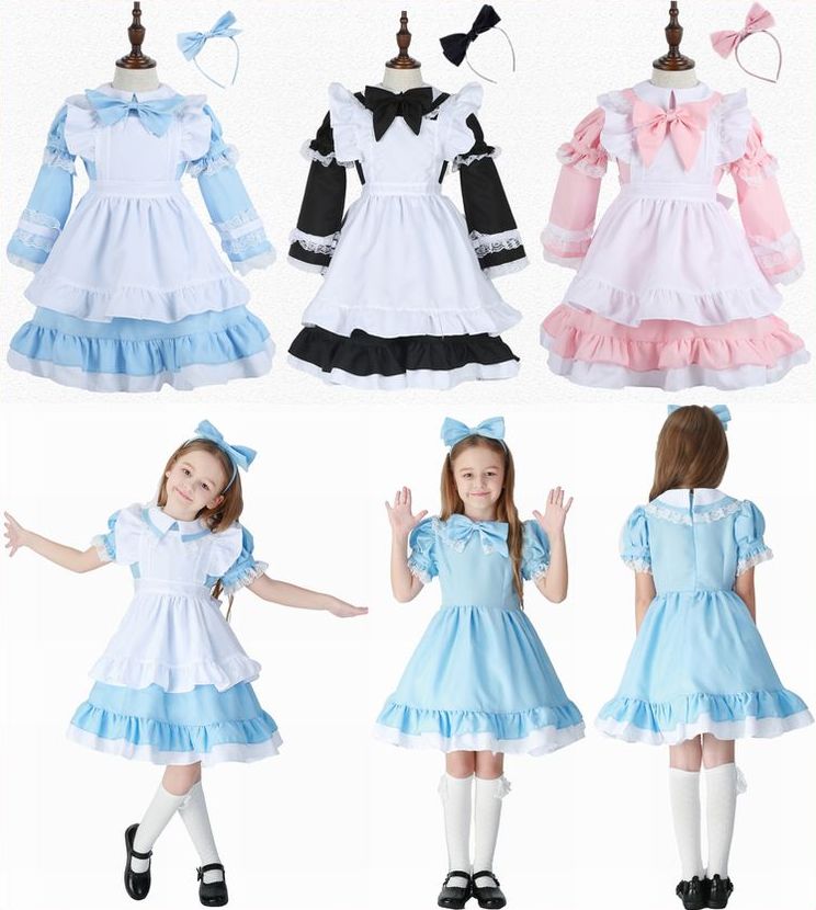 プレゼント キッズ 衣装 子供 ドレス コスプレ 衣装 子供服 女の子 エプロンドレス ワンピース 子どもドレス お姫様 不思議の国【袖取..