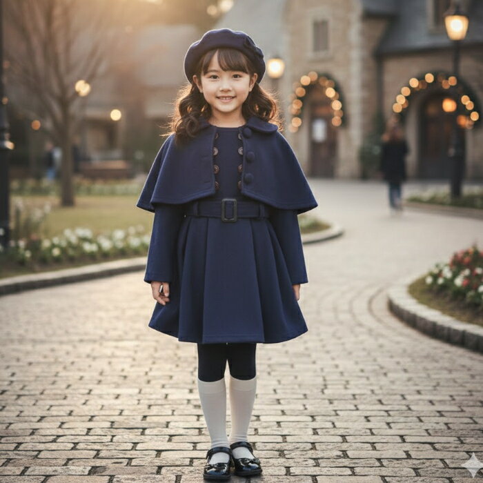 キッズ フォーマルワンピース 女の子 長袖 ネイビー/ワインレッド 110-160cm ケープ 2点セット子供服 フォーマル 入学式 卒園式 子供ワンピース 子供服 女の子 こども服 通園 通学 子ども服 長袖ワンピース キッズワンピース 長袖ワンピース 発表会 受験